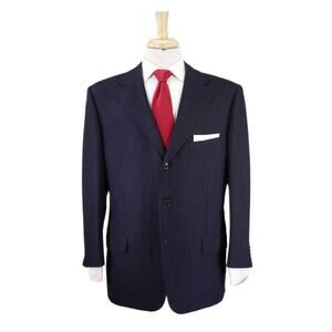 Ermenegildo Zegna Navy Blue Chalkstripe Wool Cashmere Flannel Suit 44R